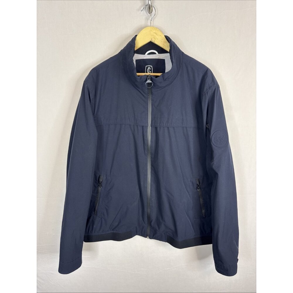 J.Grill Packable Travel Jacket Mens Large Navy 4-Way Stretch Windbreaker